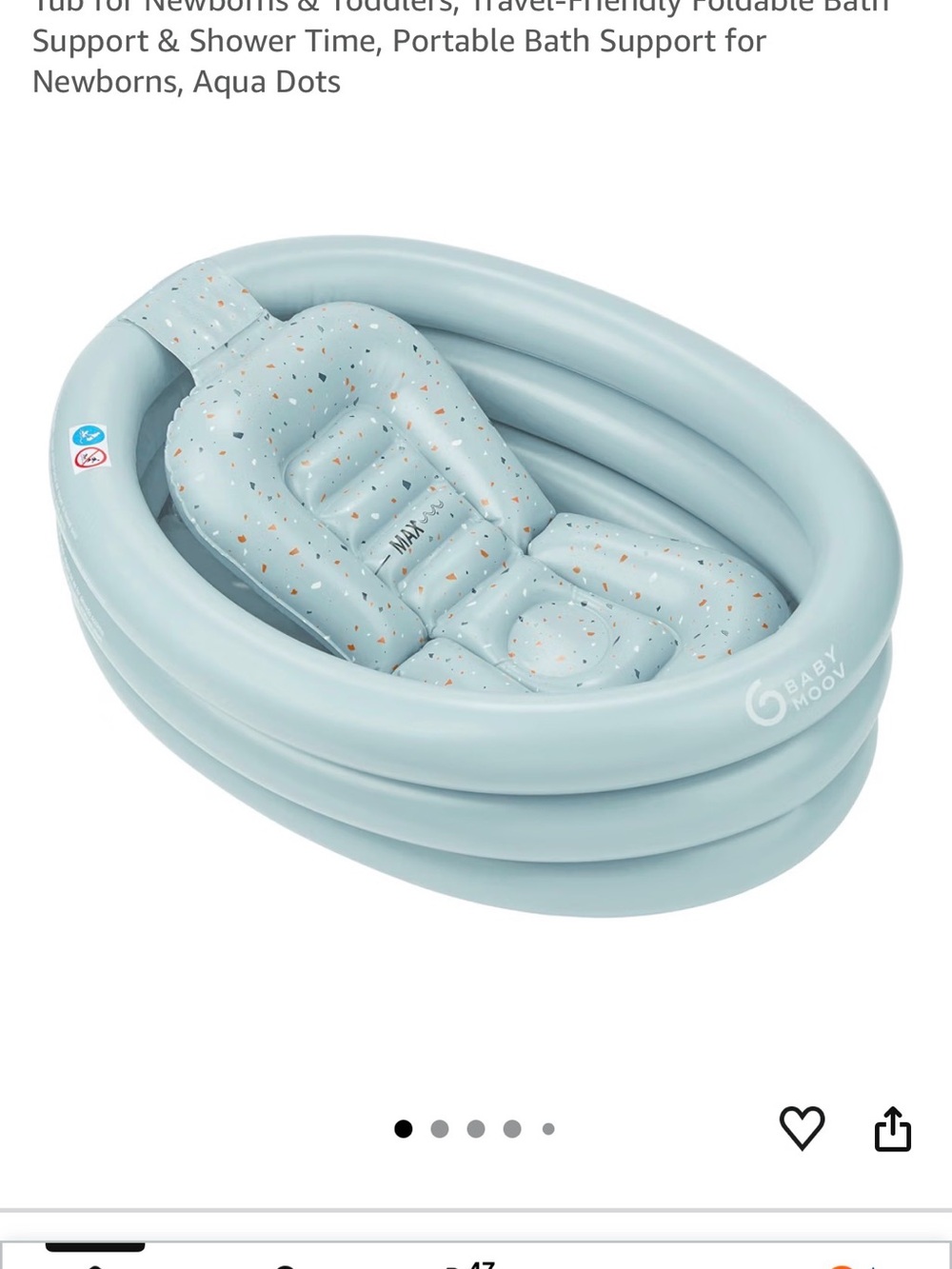BabyMoov Infant Inflatable Bath Tub - Light Blue with Aqua Dots